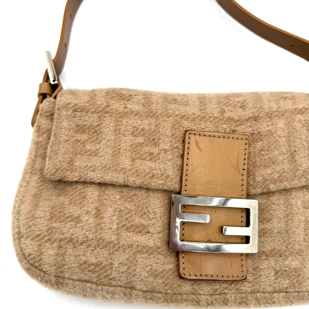 Fendi Zucca Cashmere Brown Baguette Shoulder Bag - Picture 2 of 12